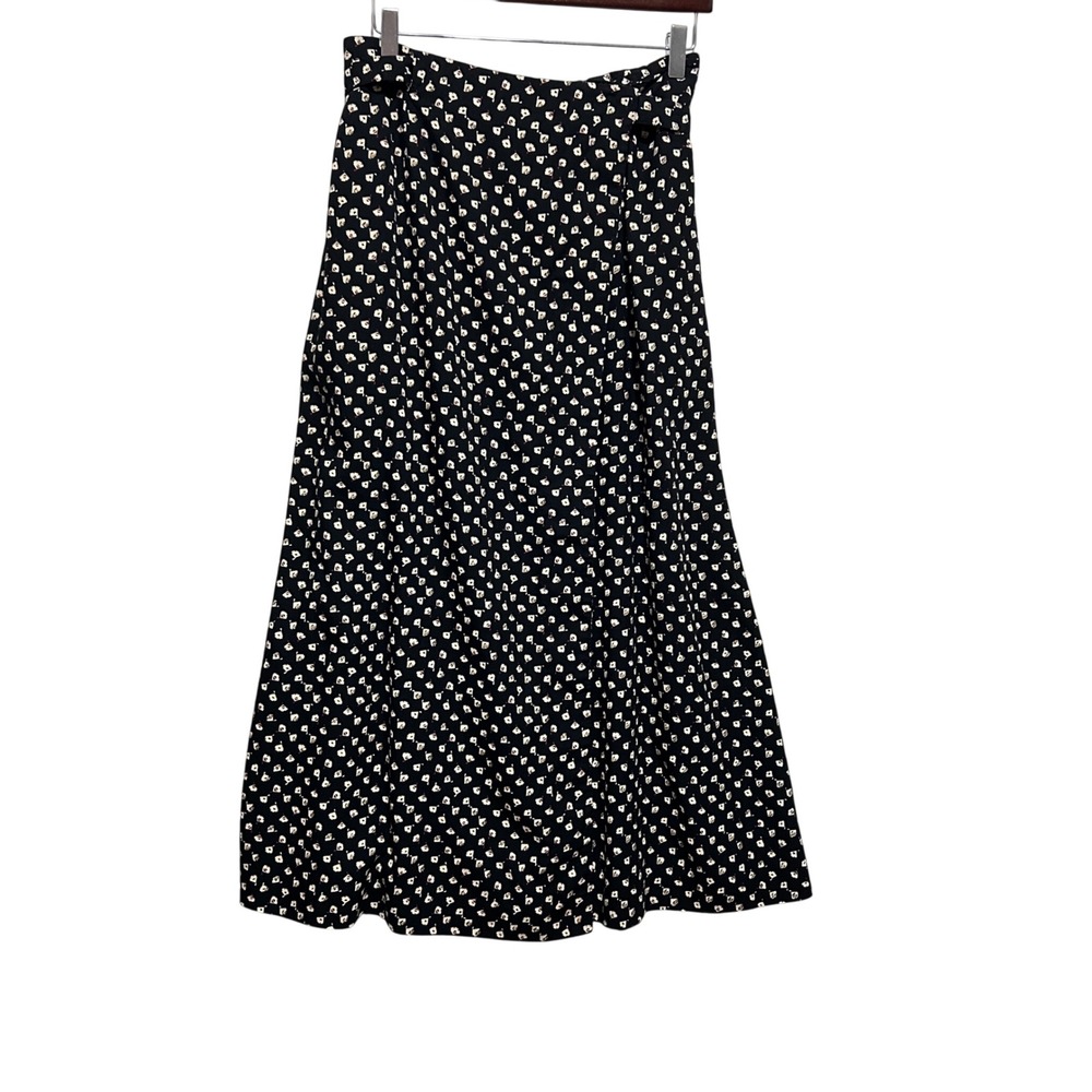 Barry Bricken Maxi Skirt 12 Black Abstract‎ Floral Wrap Romantic Boho Cottage
